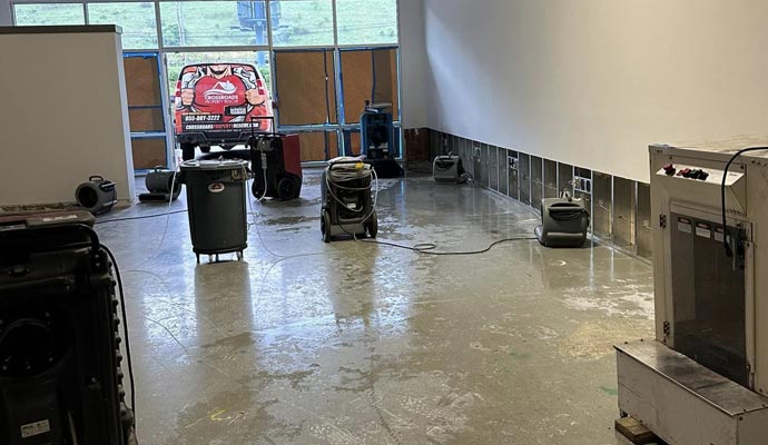 Equipment in water-damaged commercial space