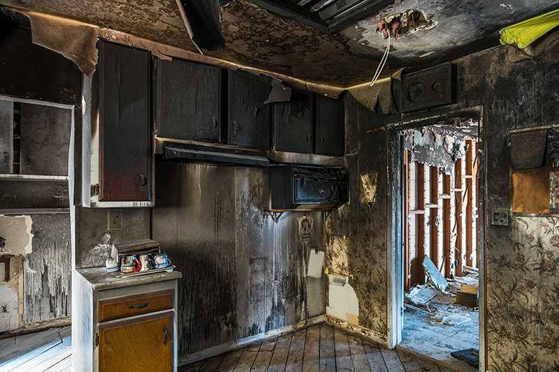 Close picture of a kitchen affected by fire damage